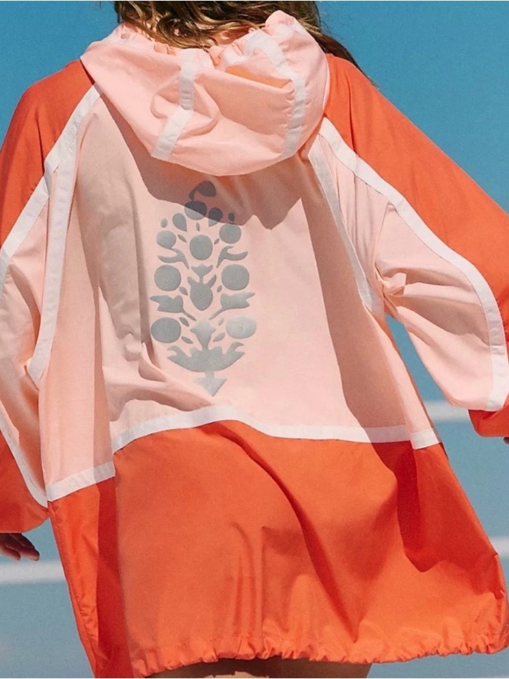 Free People Like the Wind Colorblock Hooded Windbreaker - Coral/Orange/Peach